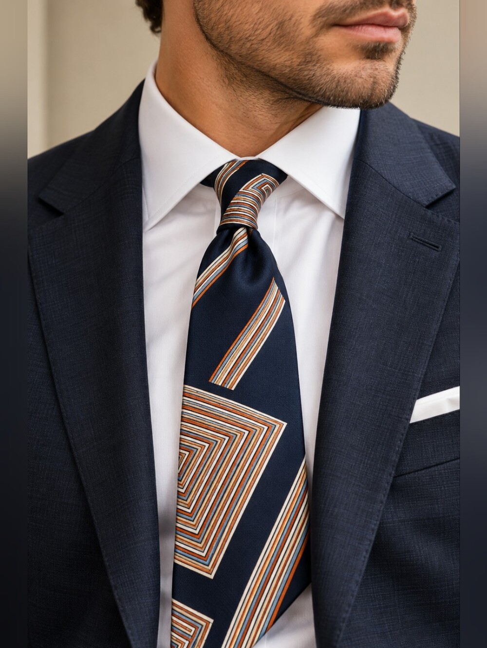 Givenchy Vintage Silk Tie Navy Geometric Stripe 4" Luxury Designer Necktie
